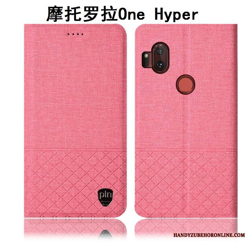 Motorola One Hyper Étui En Cuir Coque De Téléphone Lin Incassable Gris Protection Housse