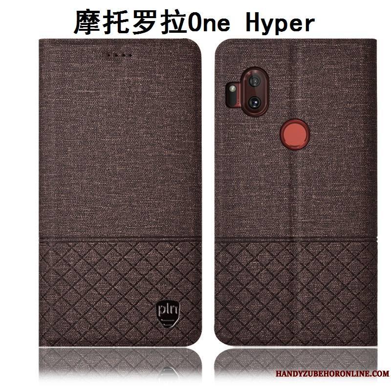 Motorola One Hyper Étui En Cuir Coque De Téléphone Lin Incassable Gris Protection Housse