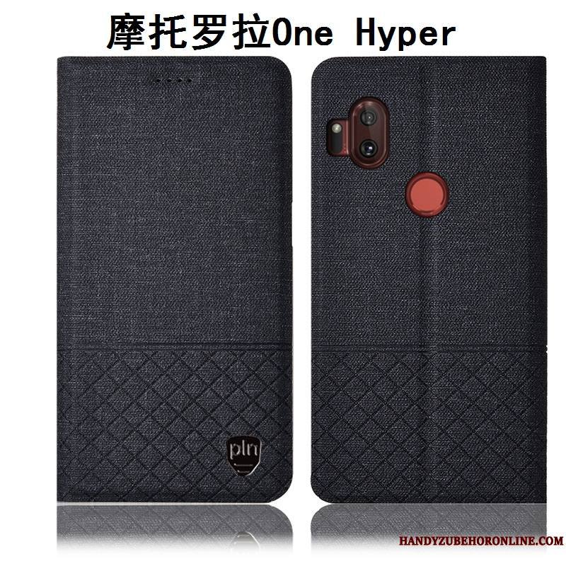 Motorola One Hyper Étui En Cuir Coque De Téléphone Lin Incassable Gris Protection Housse