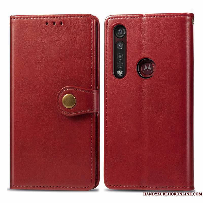 Motorola One Macro Coque De Téléphone Business Étui Ornements Suspendus Rouge Couleur Unie Similicuir