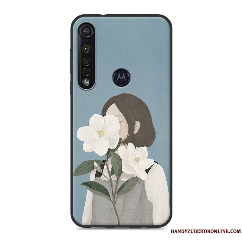 Motorola One Macro Coque De Téléphone Fluide Doux Étui Bleu Petit Frais Art