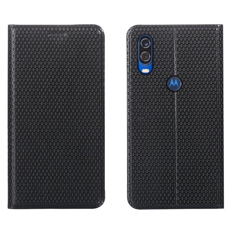 Motorola One Vision Bleu Protection Tout Compris Housse Cuir Véritable Étui Coque De Téléphone