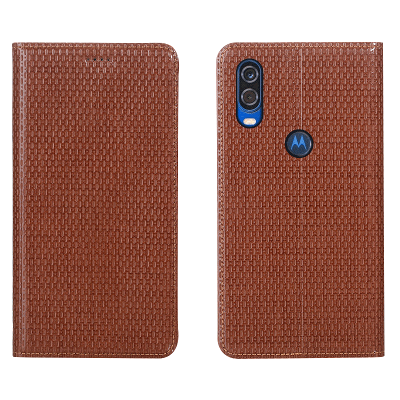 Motorola One Vision Bleu Protection Tout Compris Housse Cuir Véritable Étui Coque De Téléphone