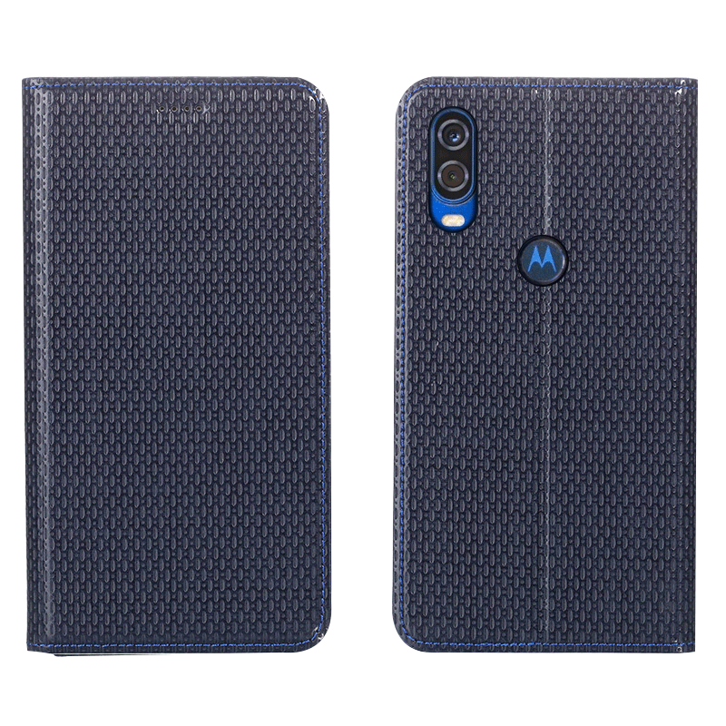 Motorola One Vision Bleu Protection Tout Compris Housse Cuir Véritable Étui Coque De Téléphone