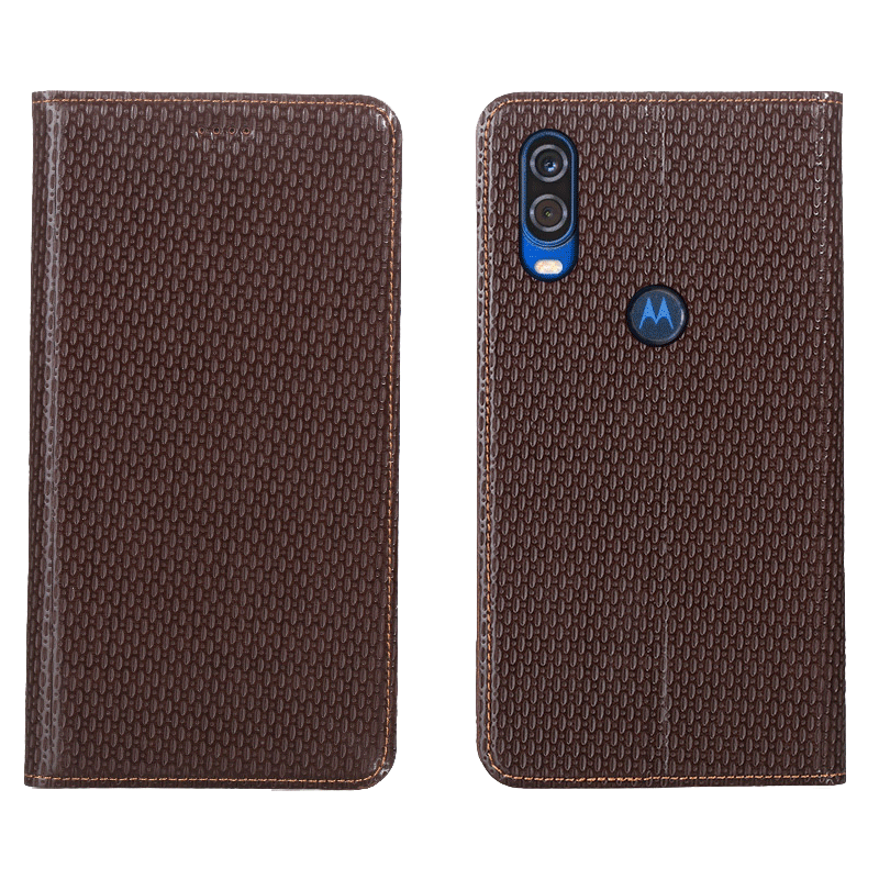 Motorola One Vision Bleu Protection Tout Compris Housse Cuir Véritable Étui Coque De Téléphone