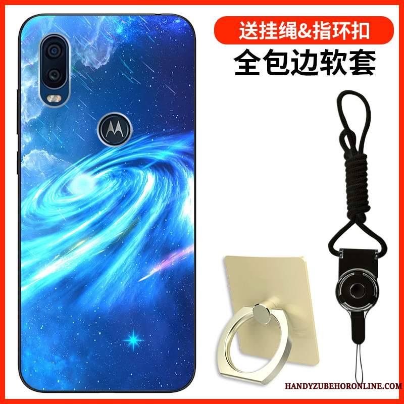 Motorola One Vision Coque Dessin Animé Simple Protection Personnalité Bleu Incassable Étui