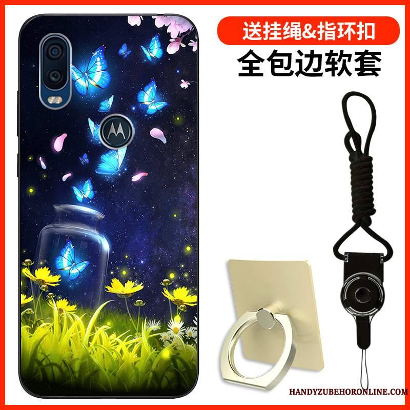 Motorola One Vision Coque Dessin Animé Simple Protection Personnalité Bleu Incassable Étui