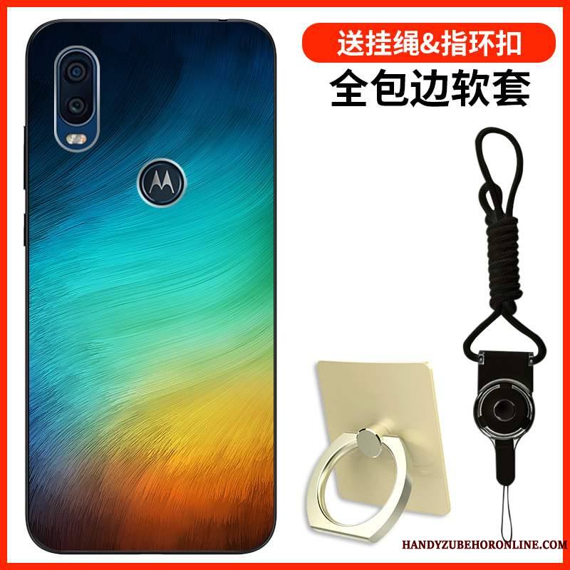 Motorola One Vision Coque Dessin Animé Simple Protection Personnalité Bleu Incassable Étui