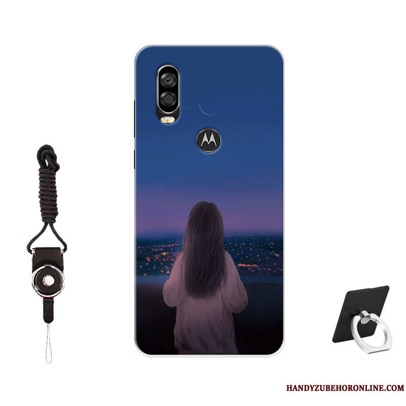 Motorola One Vision Modèle Coque Étui Fluide Doux Antidérapant Bleu Protection