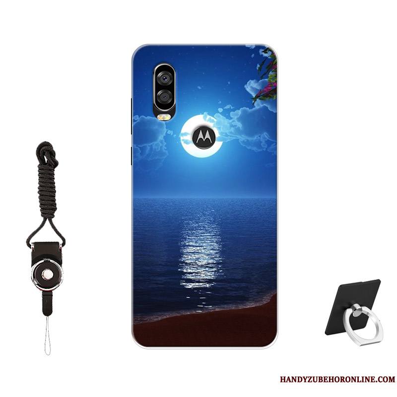 Motorola One Vision Modèle Coque Étui Fluide Doux Antidérapant Bleu Protection