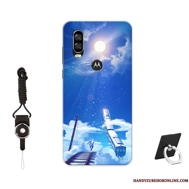 Motorola One Vision Modèle Coque Étui Fluide Doux Antidérapant Bleu Protection