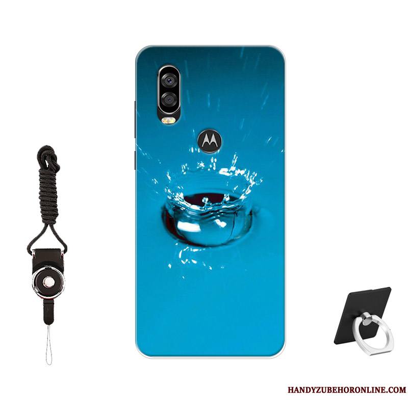 Motorola One Vision Modèle Coque Étui Fluide Doux Antidérapant Bleu Protection