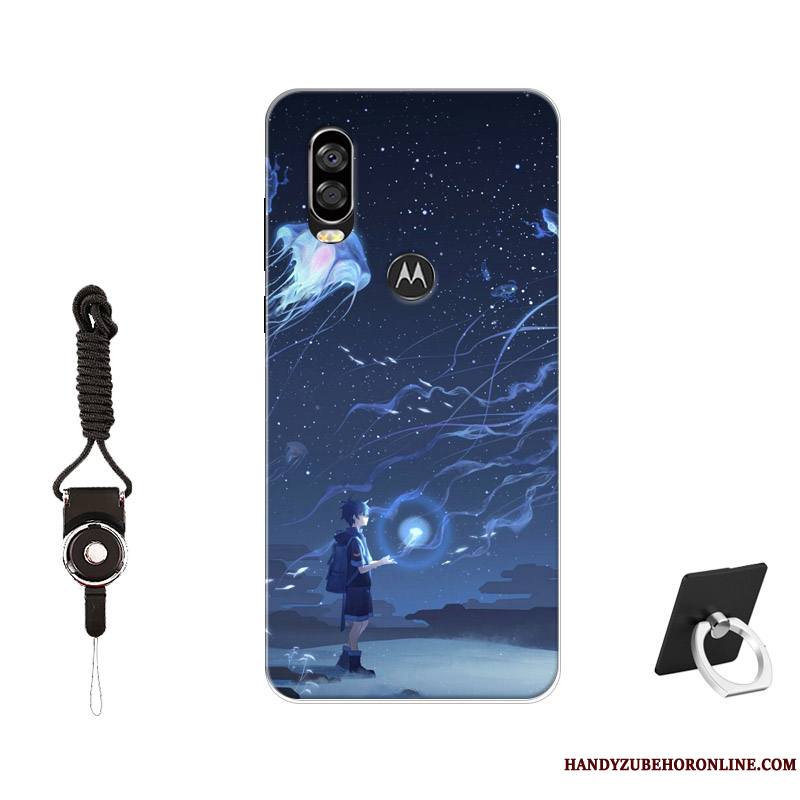 Motorola One Vision Modèle Coque Étui Fluide Doux Antidérapant Bleu Protection