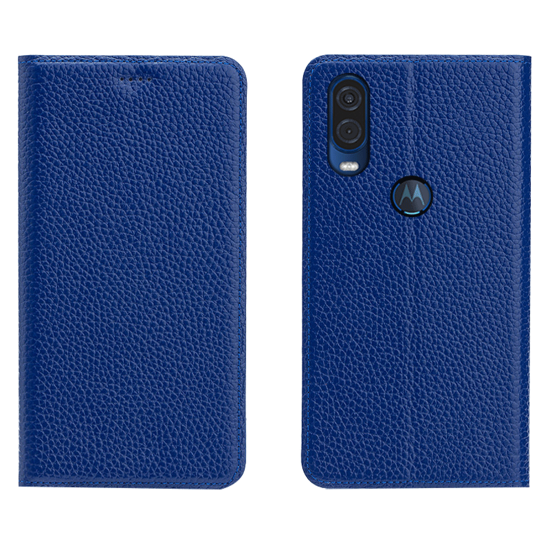 Motorola One Vision Protection Tout Compris Litchi Coque De Téléphone Modèle Fleurie Bleu Étui