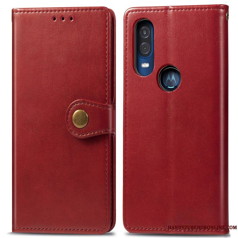 Motorola One Vision Étui Rouge Simple Couleur Unie Protection Coque De Téléphone Housse