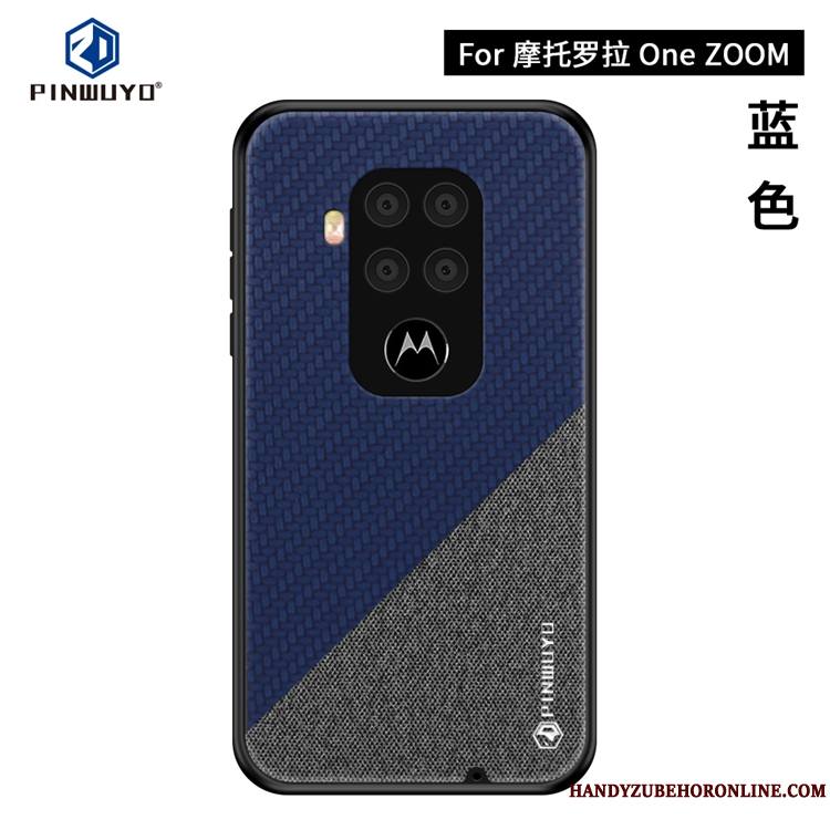 Motorola One Zoom Toile Modèle Fleurie Bleu Très Mince Coque De Téléphone