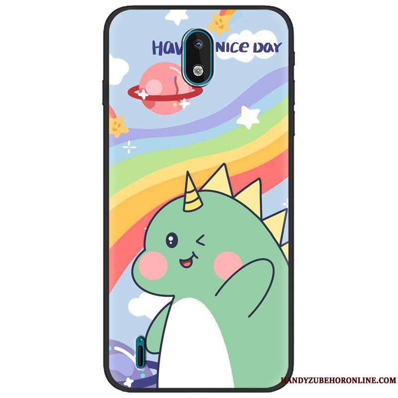 Nokia 1.3 Charmant Dessin Animé Vert Coque De Téléphone Délavé En Daim Tissu Créatif