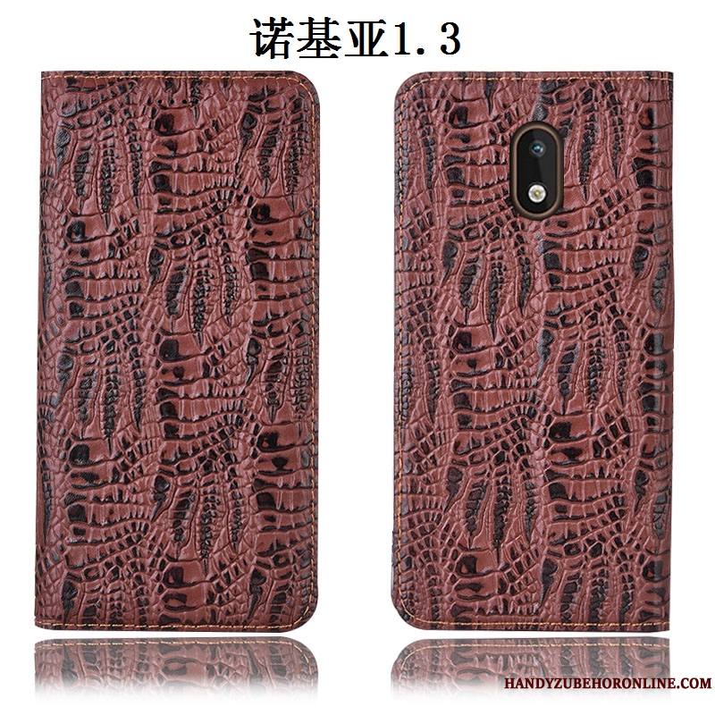 Nokia 1.3 Coque Crocodile Housse Incassable Noir Étui Cuir Véritable Protection