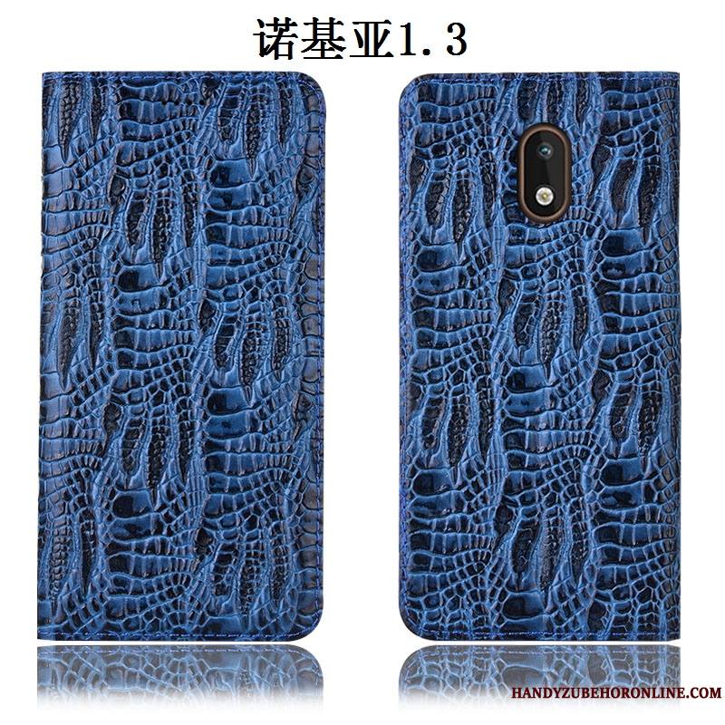 Nokia 1.3 Coque De Téléphone Bleu Cuir Véritable Housse Étui Incassable Modèle Fleurie