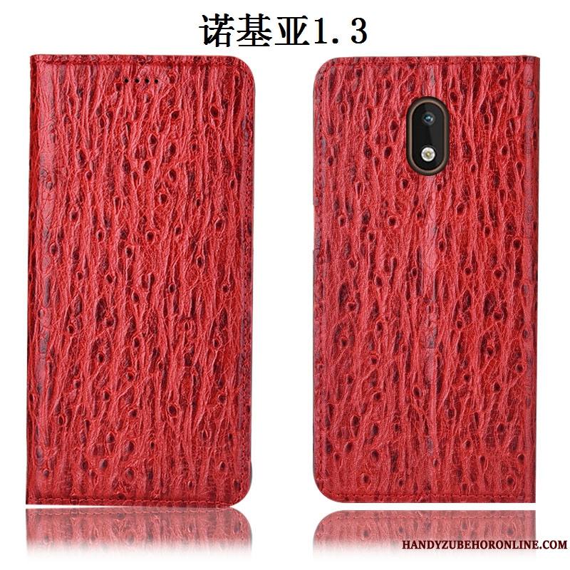 Nokia 1.3 Coque Incassable Oiseau Housse Modèle Fleurie Cuir Véritable Rouge Protection