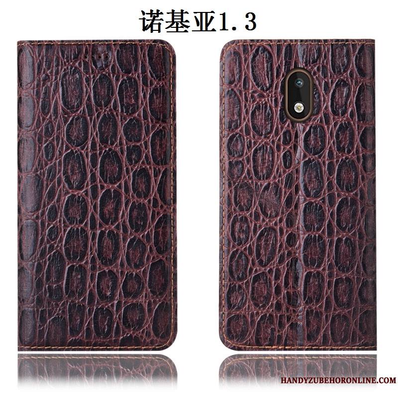 Nokia 1.3 Housse Coque De Téléphone Modèle Fleurie Cuir Véritable Protection Étui Incassable