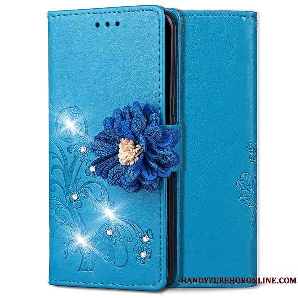 Nokia 2.1 Étui En Cuir Chanceux Bleu Incruster Strass Portefeuille Protection Coque De Téléphone