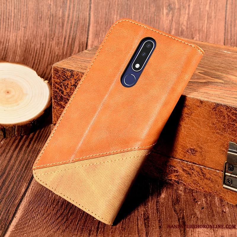 Nokia 3.1 Plus Coque Noir Support Carte Étui En Cuir Vent Épissure