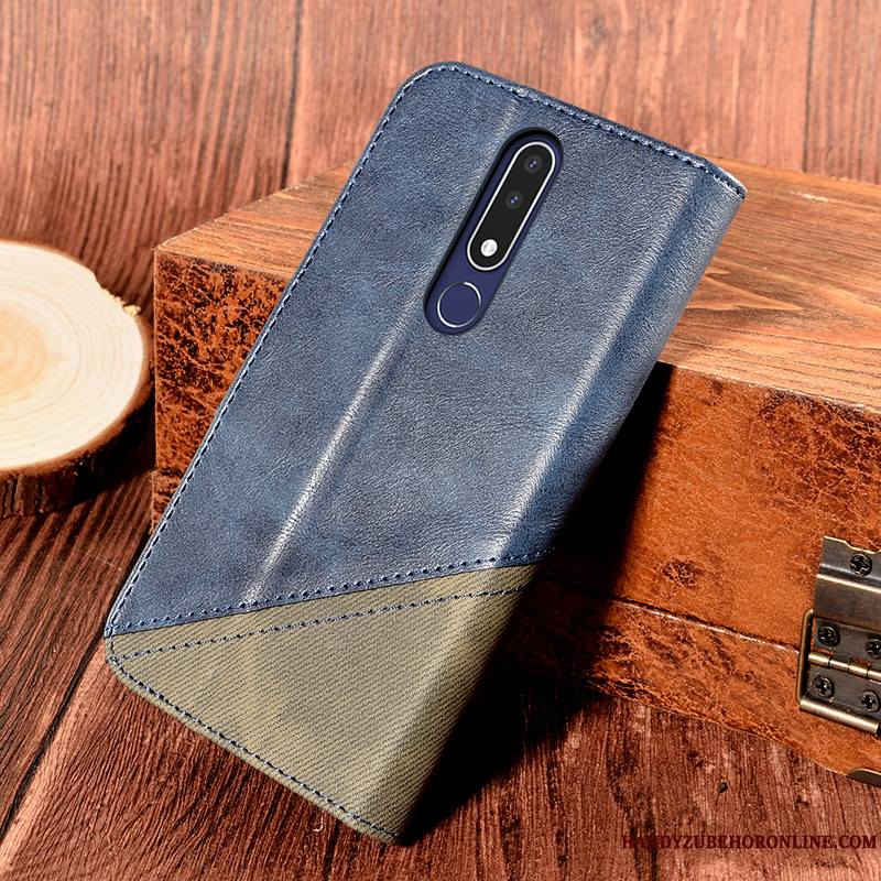 Nokia 3.1 Plus Coque Noir Support Carte Étui En Cuir Vent Épissure