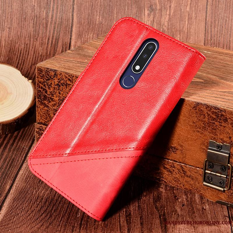 Nokia 3.1 Plus Coque Noir Support Carte Étui En Cuir Vent Épissure