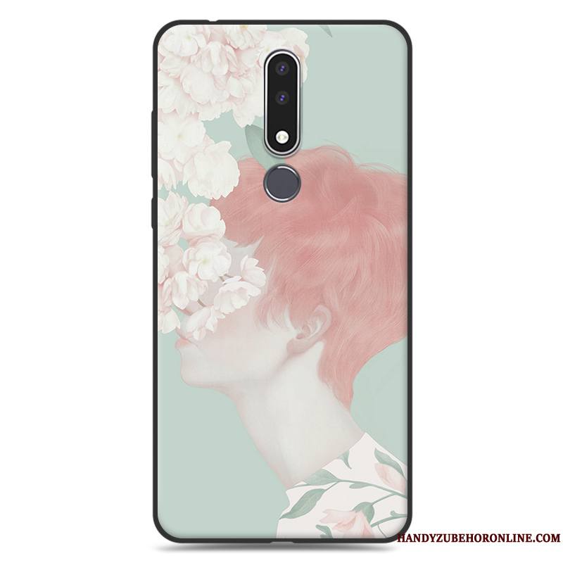 Nokia 3.1 Plus Coque Silicone Étui Protection Vert Fluide Doux Tendance Art