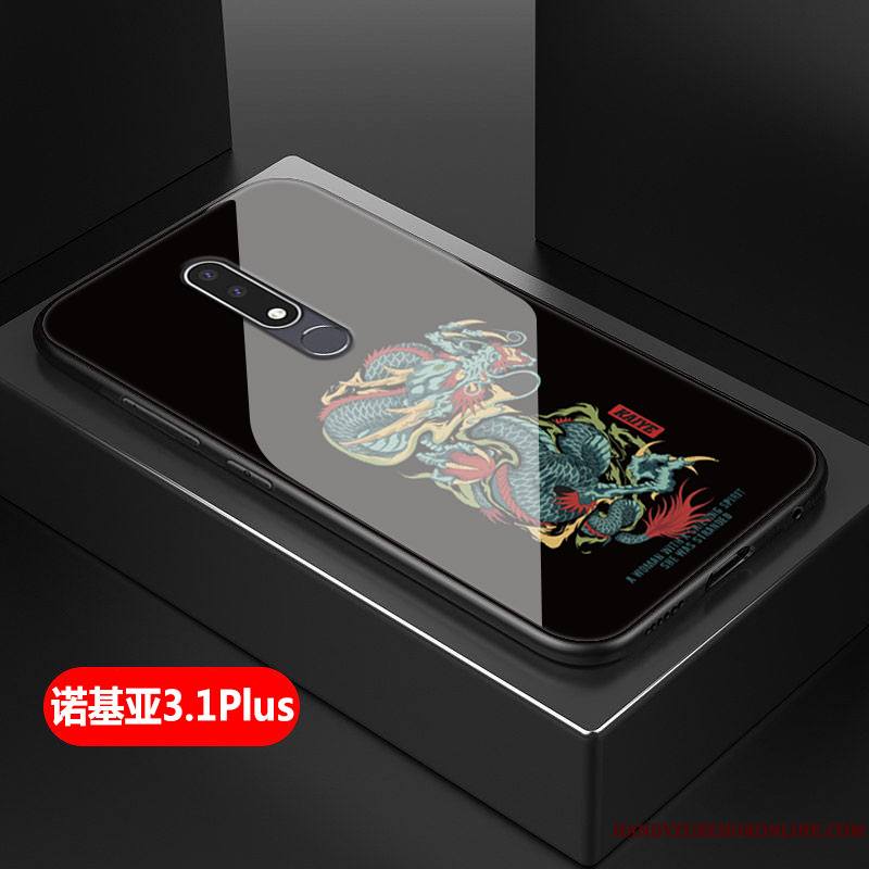 Nokia 3.1 Plus Coque Étui Verre Marque De Tendance Fluide Doux Net Rouge Noir Dessin Animé