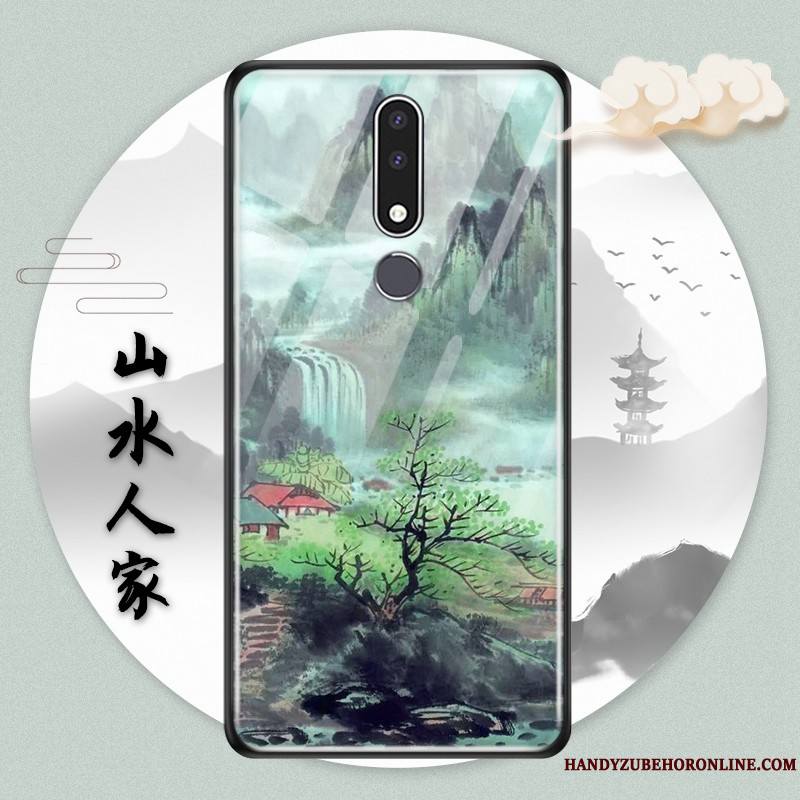 Nokia 3.1 Plus Style Chinois Coque Verre Protection Étui De Téléphone Vent