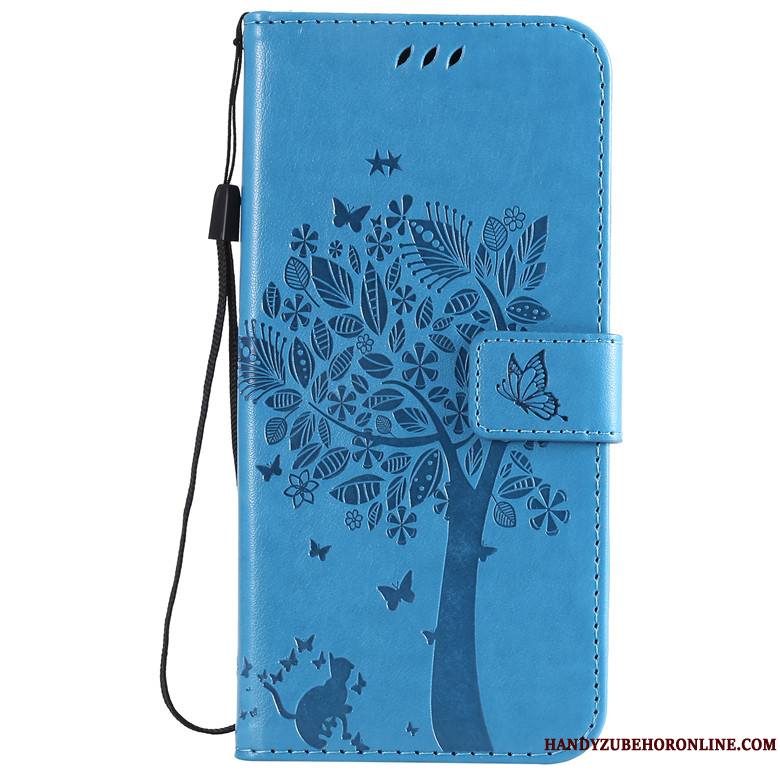 Nokia 3.2 Coque De Téléphone Violet Chat Arbres Étui En Cuir Incassable Tout Compris