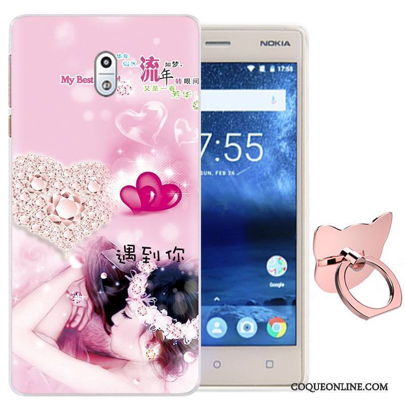 Nokia 3 Coque De Téléphone Téléphone Portable Rose Une Agrafe Étui Anneau Fluide Doux