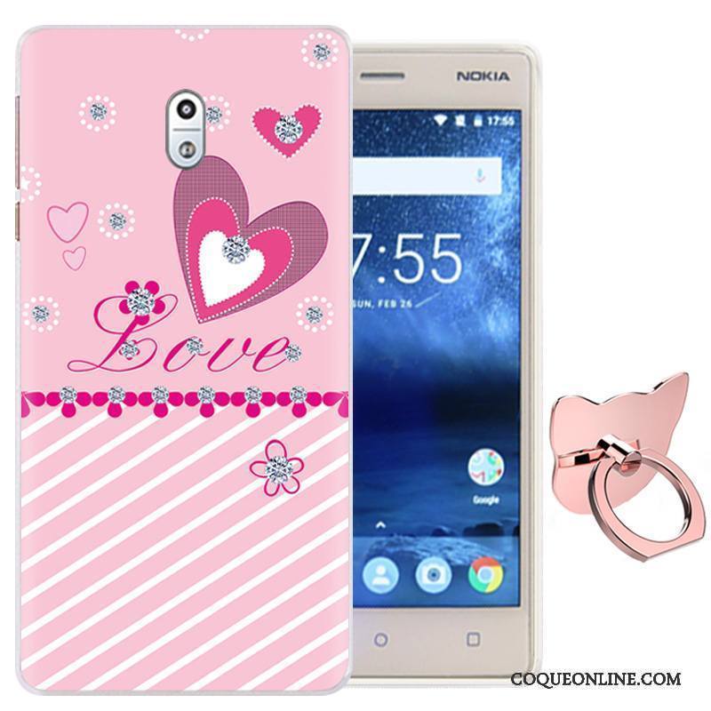 Nokia 3 Coque De Téléphone Téléphone Portable Rose Une Agrafe Étui Anneau Fluide Doux