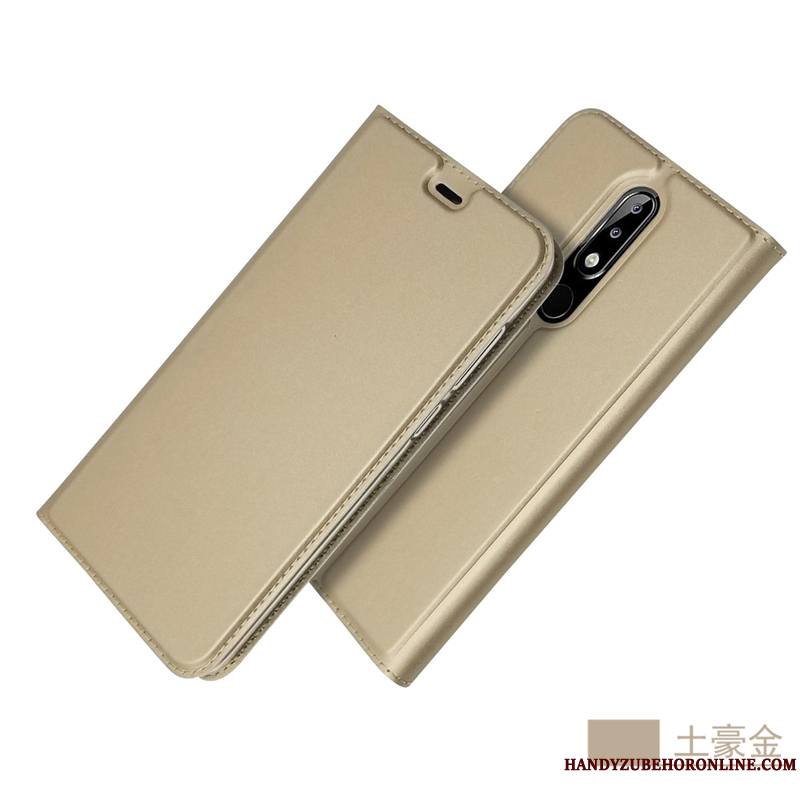 Nokia 5.1 Plus Étoile Incassable Étui En Cuir Clamshell Coque De Téléphone Noir Protection