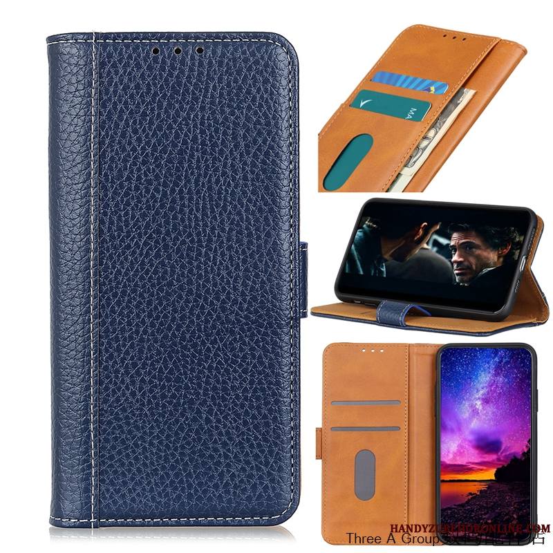 Nokia 5.3 Coque Modèle Fleurie Housse Carte Étui En Cuir Litchi Simple Bleu Marin