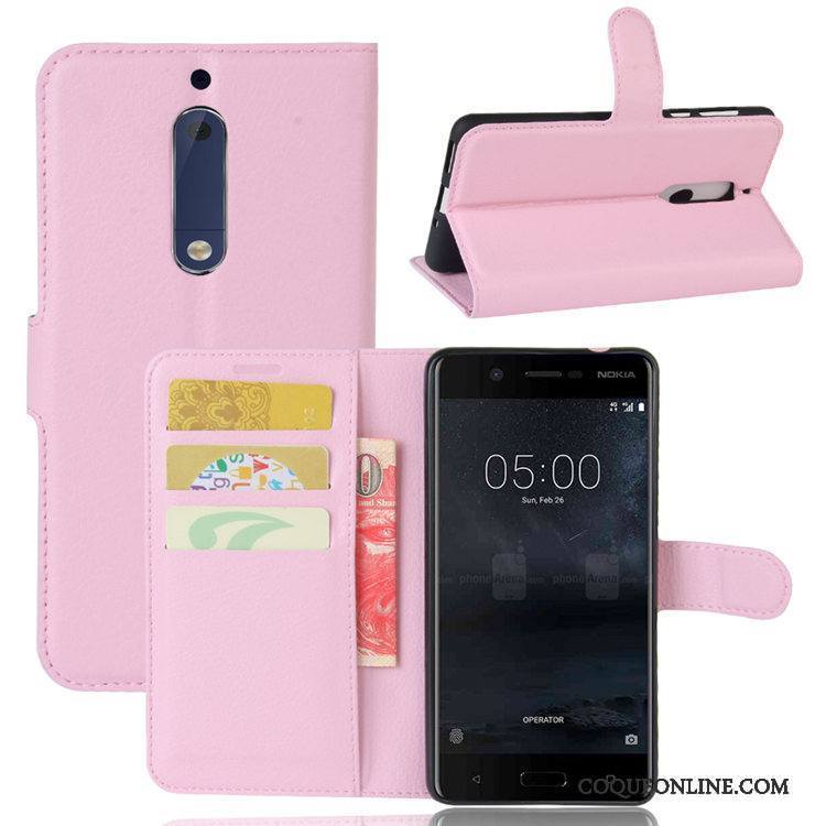 Nokia 5 Carte Violet Étui En Cuir Litchi Modèle Fleurie Téléphone Portable Coque De Téléphone