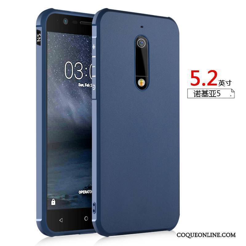 Nokia 5 Coque Délavé En Daim Incassable Étui Fluide Doux Silicone Bleu Tout Compris