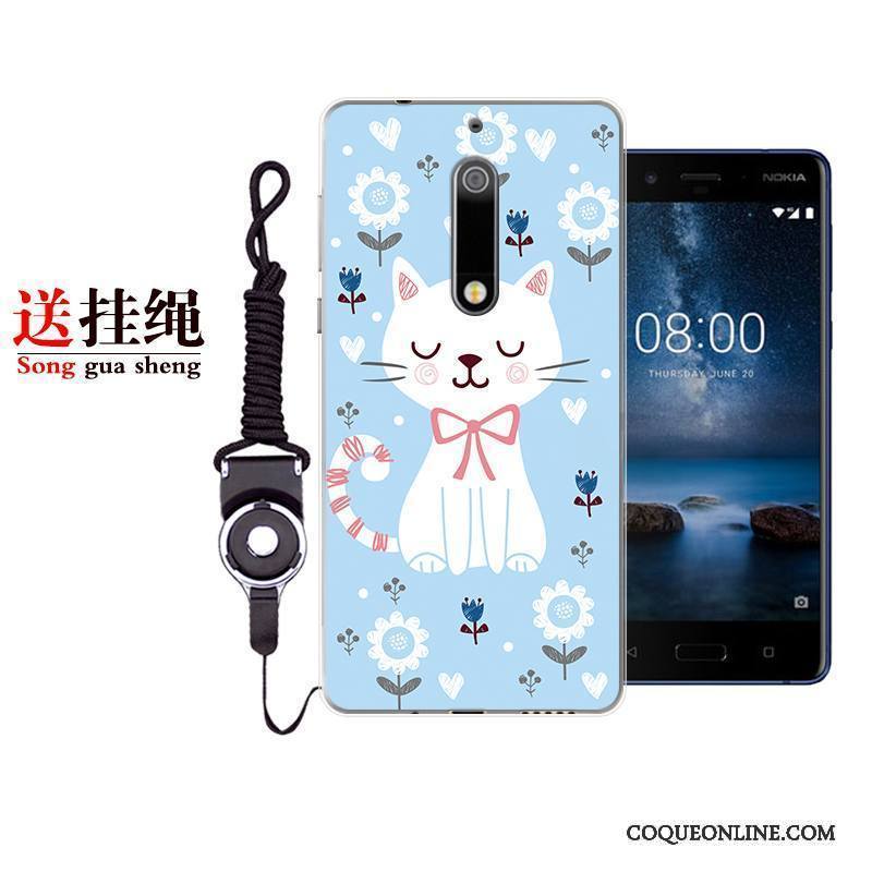 Nokia 5 Coque Silicone Téléphone Portable Bleu Blanc Fluide Doux Dessin Animé Incassable