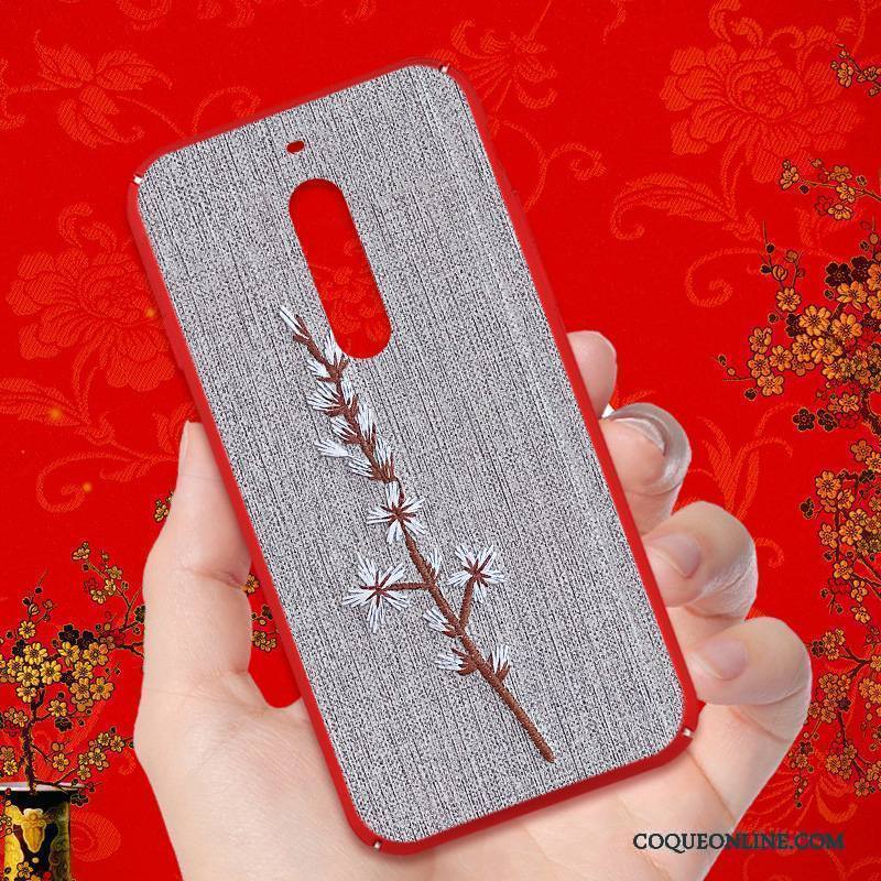 Nokia 5 Coque Étui Difficile Gris Délavé En Daim Tout Compris Dessin Animé Gaufrage