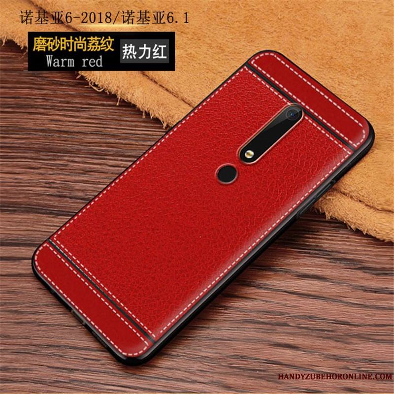 Nokia 6.1 Coque Fluide Doux Tout Compris Tendance Protection Simple Étui Litchi