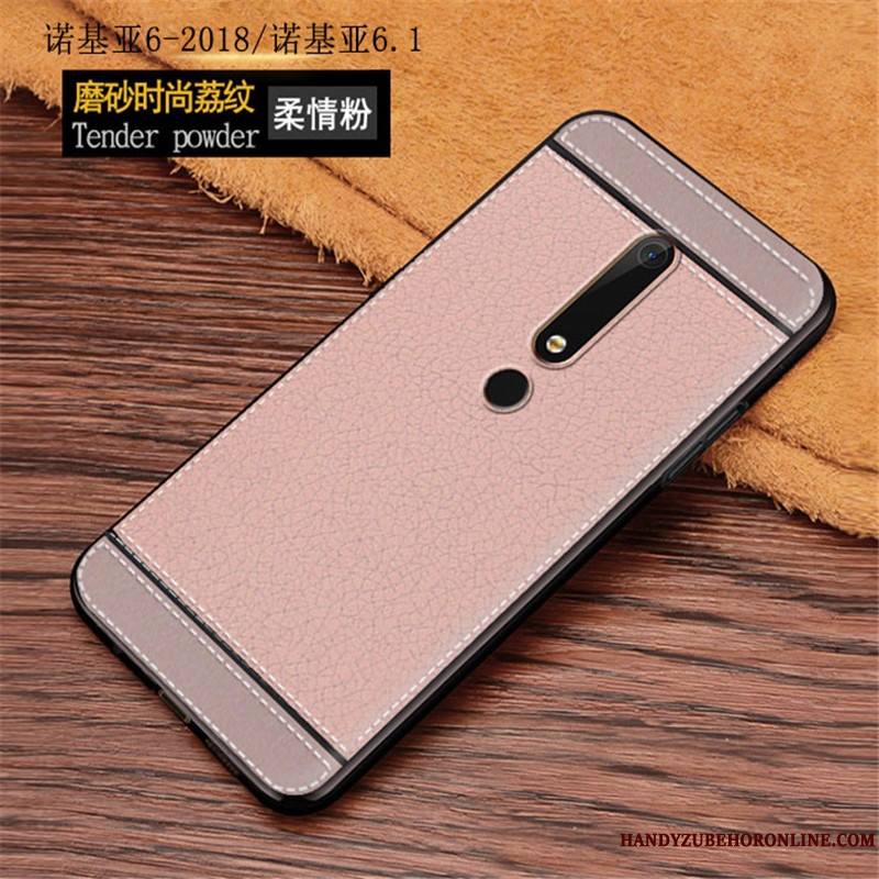 Nokia 6.1 Coque Fluide Doux Tout Compris Tendance Protection Simple Étui Litchi