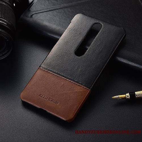 Nokia 6.1 Coque Rouge Cuir Véritable Étui Protection Téléphone Portable