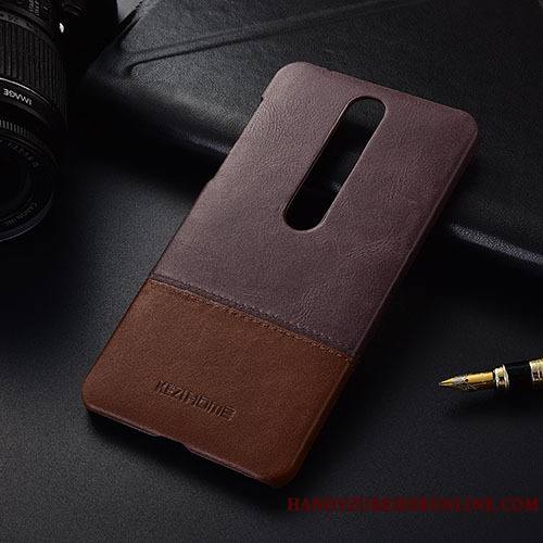 Nokia 6.1 Coque Rouge Cuir Véritable Étui Protection Téléphone Portable