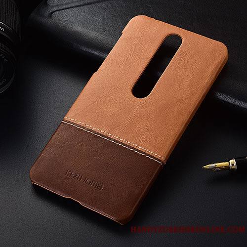 Nokia 6.1 Coque Rouge Cuir Véritable Étui Protection Téléphone Portable