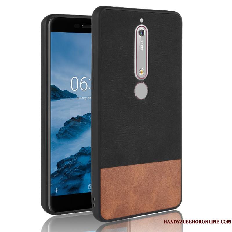 Nokia 6.1 Fluide Doux Coque Tout Compris Étui Cuir Denim Couture Couleurs