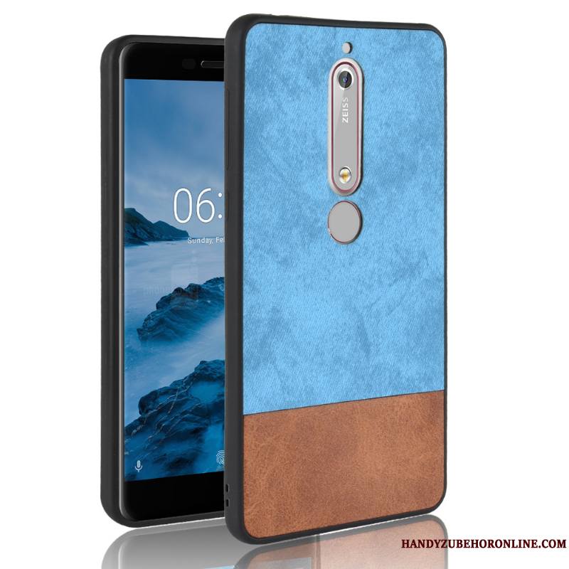 Nokia 6.1 Fluide Doux Coque Tout Compris Étui Cuir Denim Couture Couleurs