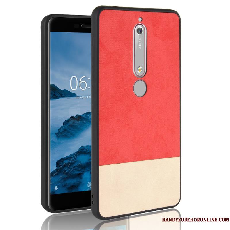 Nokia 6.1 Fluide Doux Coque Tout Compris Étui Cuir Denim Couture Couleurs