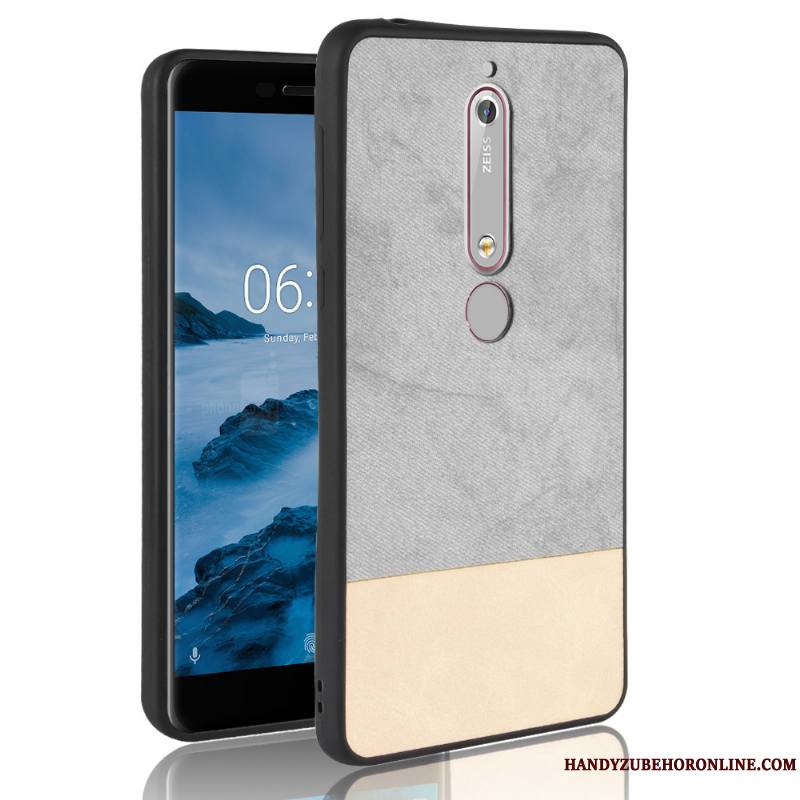 Nokia 6.1 Fluide Doux Coque Tout Compris Étui Cuir Denim Couture Couleurs